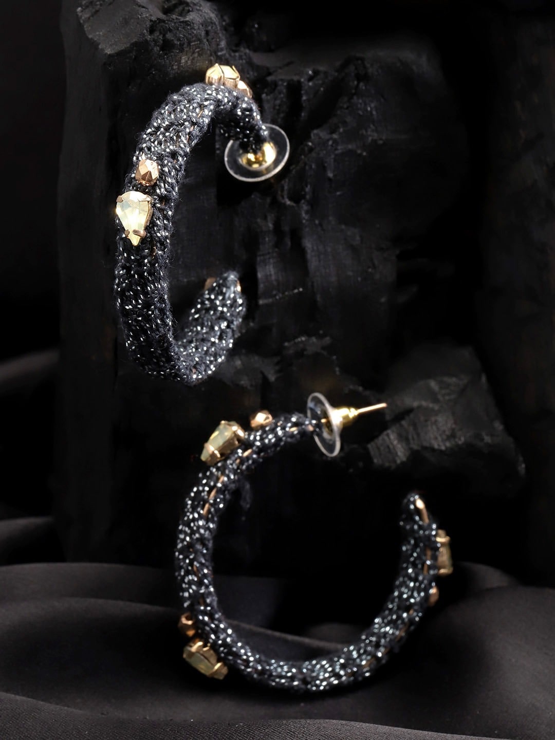 

Sangria Gold-Toned & Black Contemporary Half Hoop Earrings