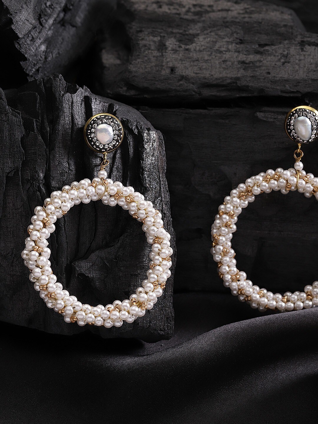 

Sangria Gold-Plated & White Circular Drop Earrings