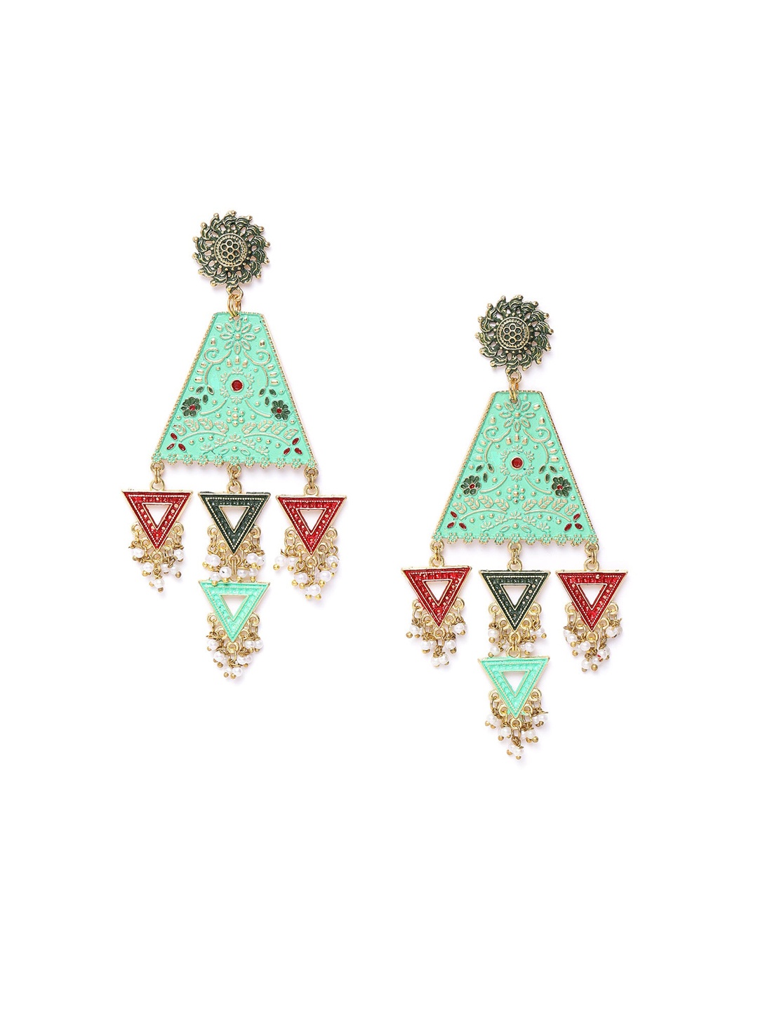 

Sangria Gold-Plated & Green Contemporary Drop Earrings