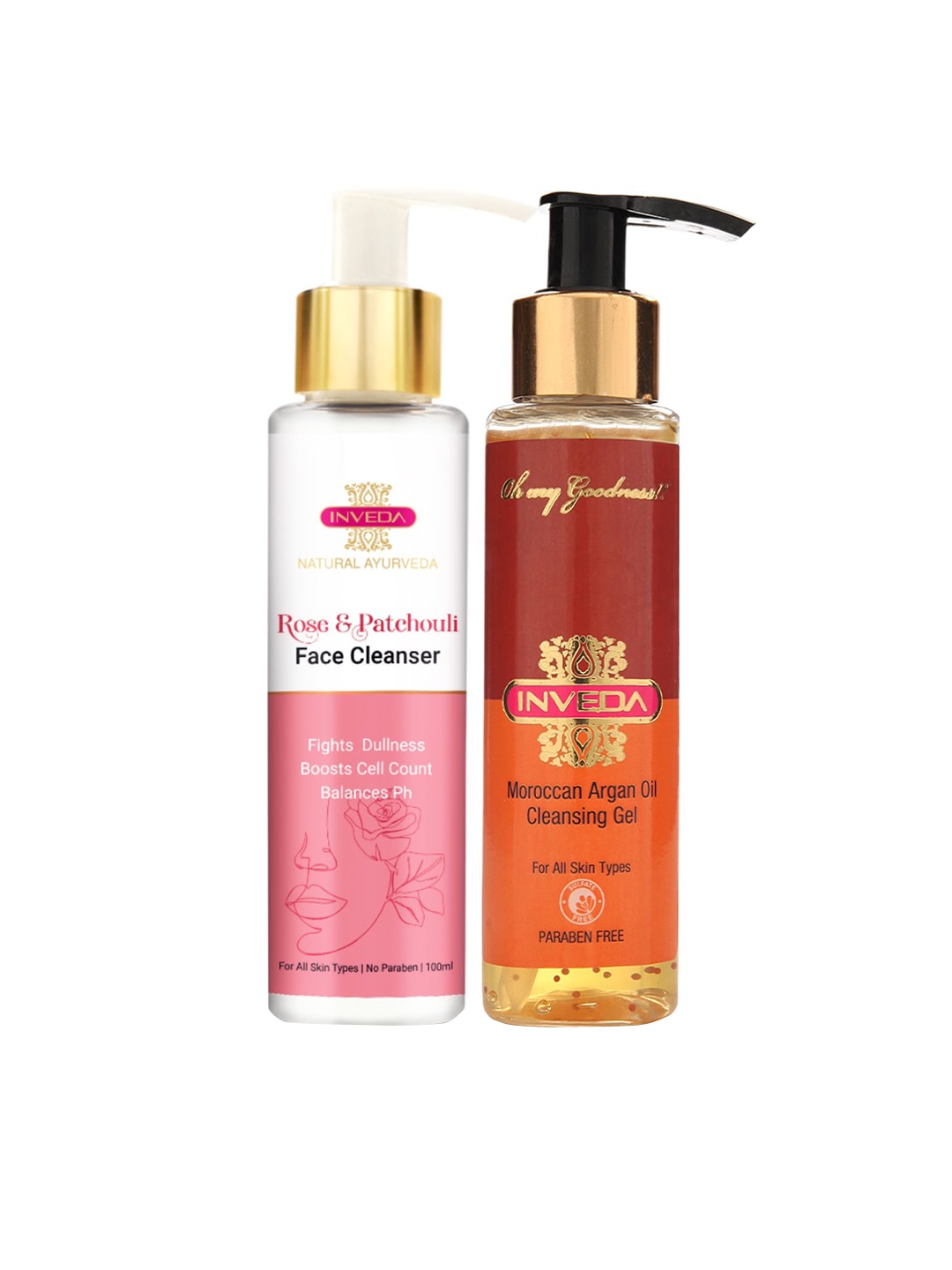 

Inveda Pack of 2 Rose & Patchouli Face Cleanser & Moroccan Argan Oil Cleansing Gel 200ml, Multi