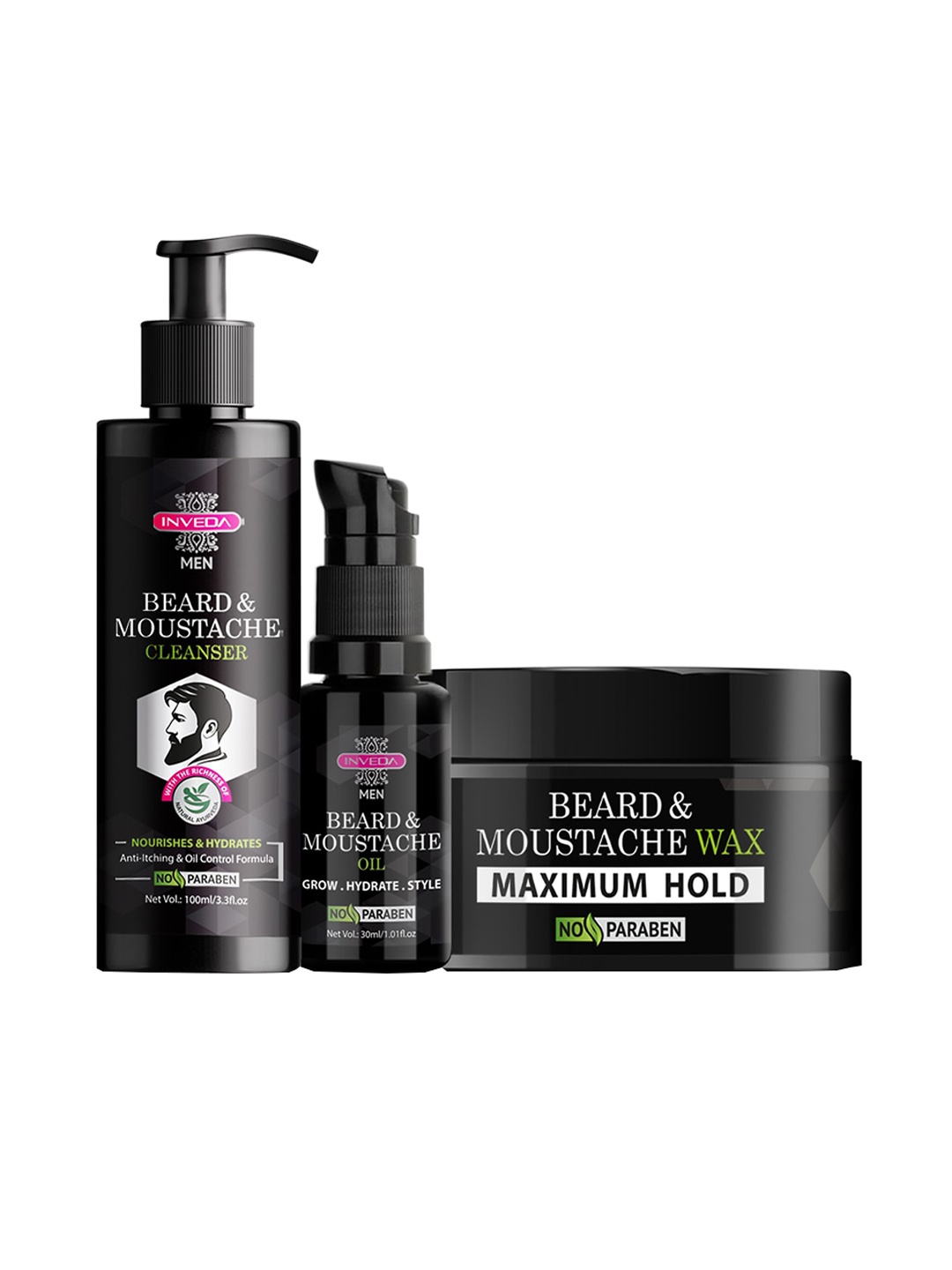 

Inveda Beard & Moustache Grooming Combo Kit 180ml, Black