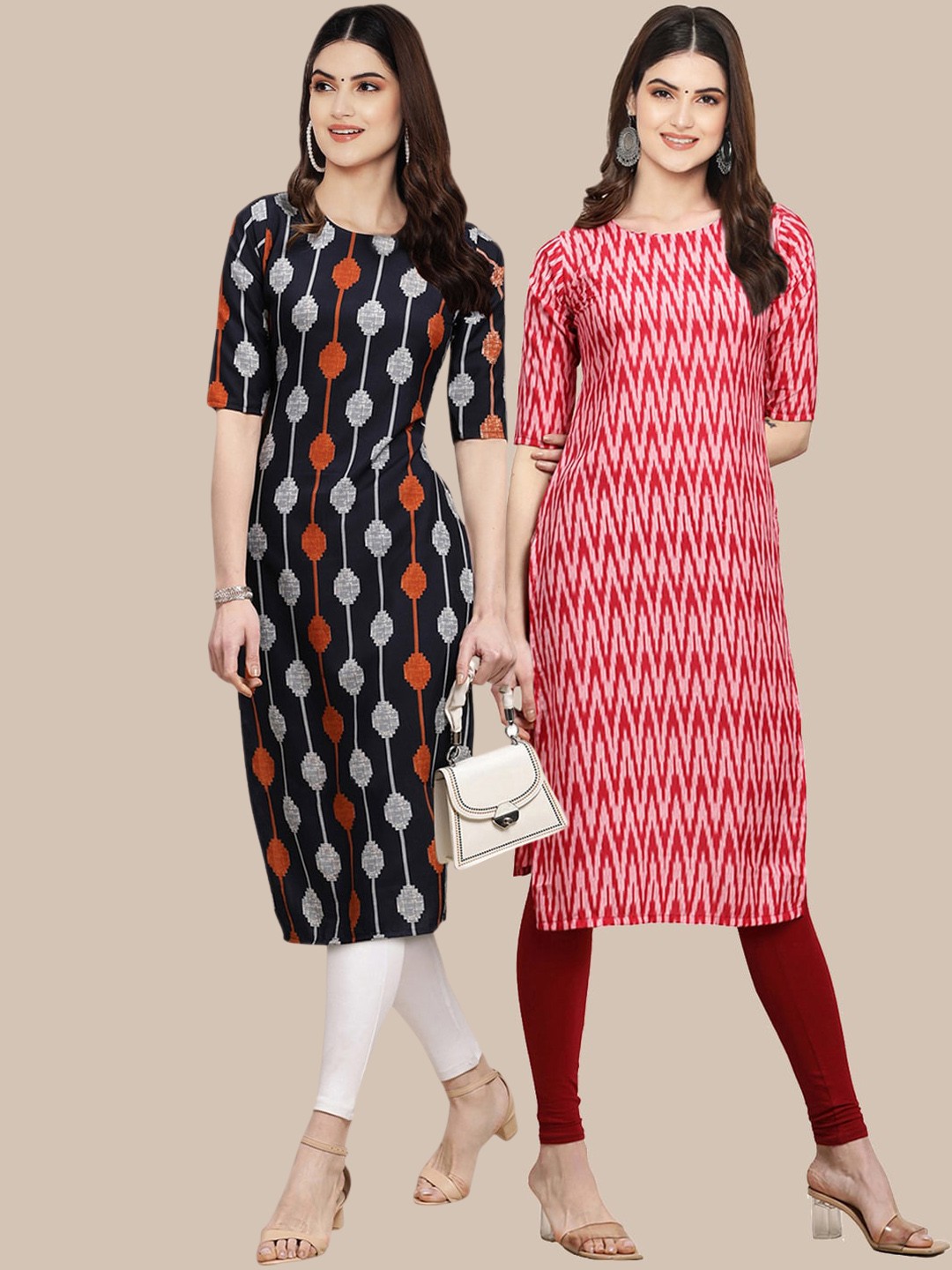 

7Threads Pack Of 2 Women Black & Red Printed Block Print Crepe Kurta