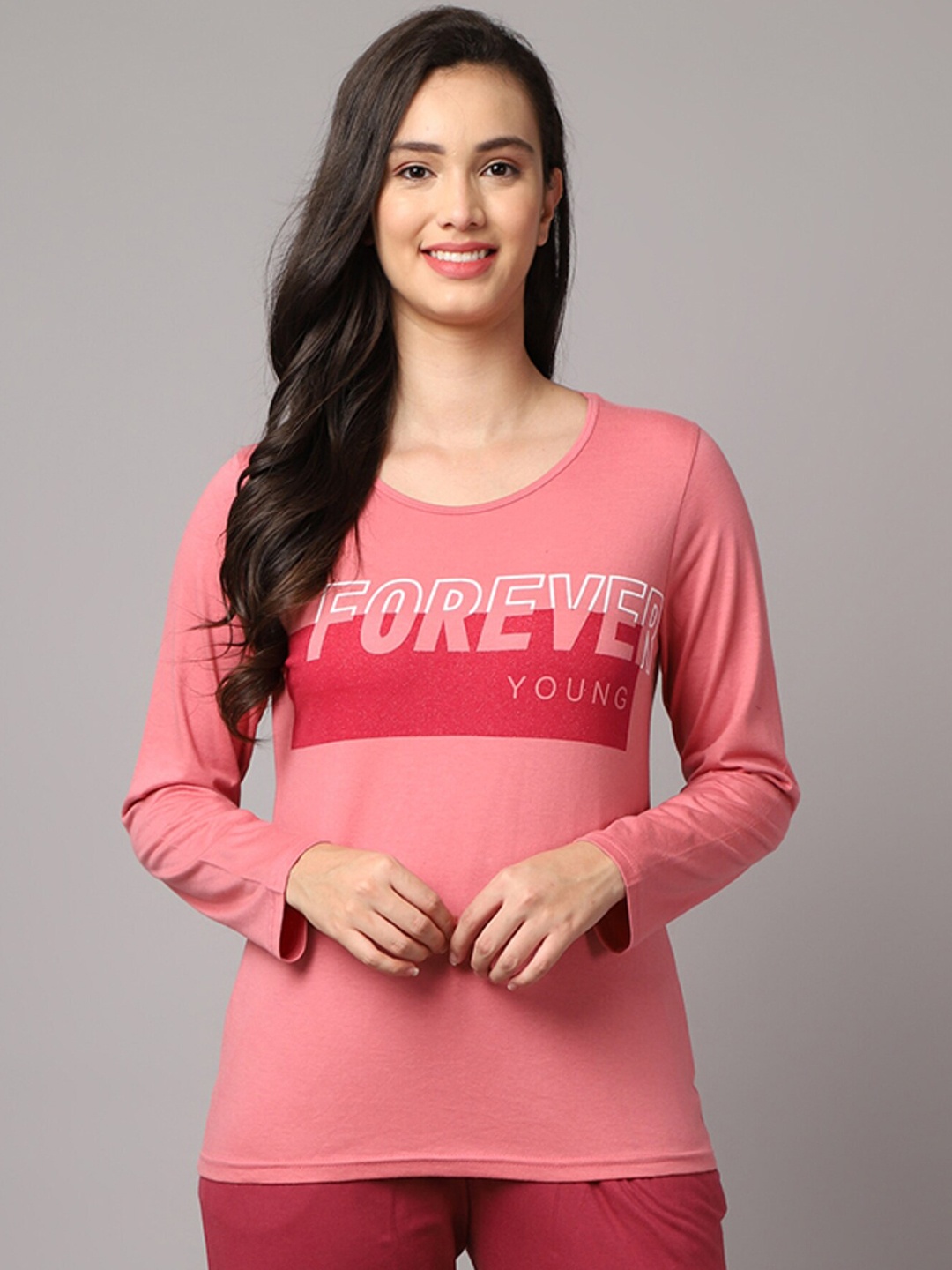 

Kanvin Women Peach Colored Printed Lounge Tshirts MJKAW321F