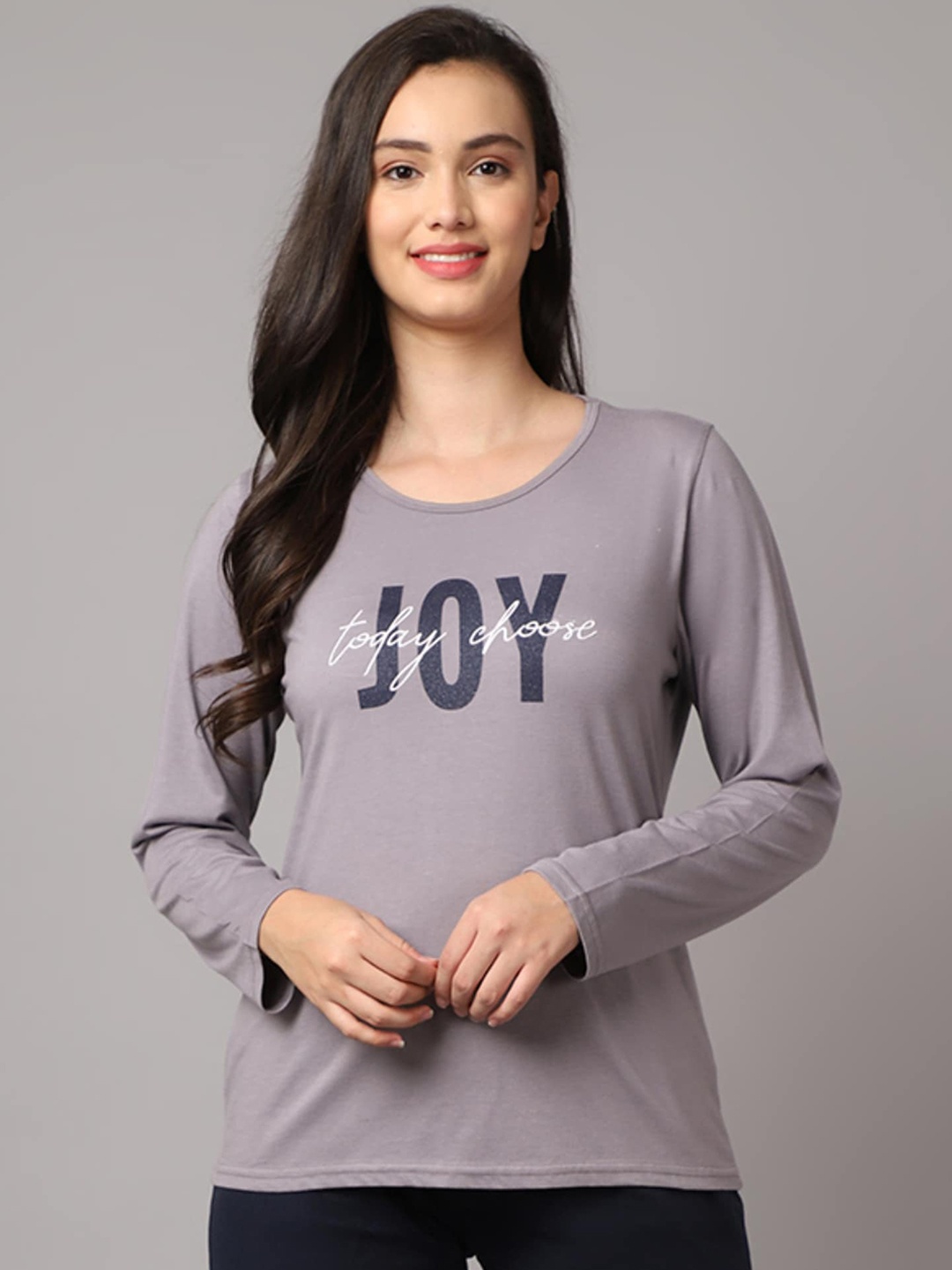 

Kanvin Women Grey Typography Printed Lounge T-shirt