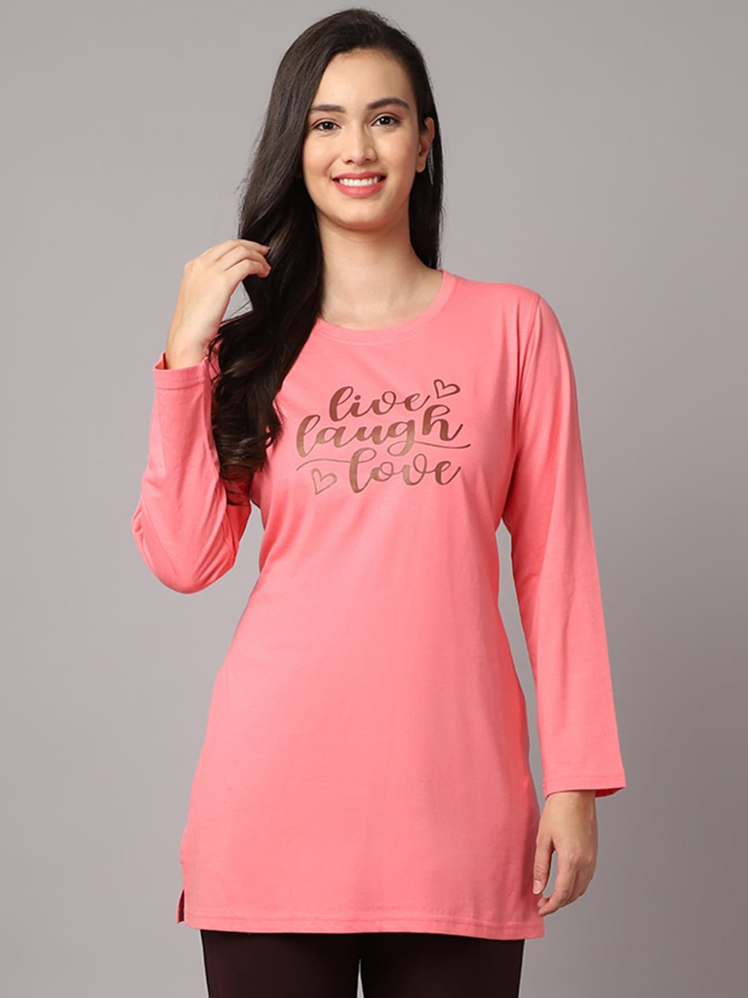 

Kanvin Women Peach-Coloured Printed Lounge Tshirts