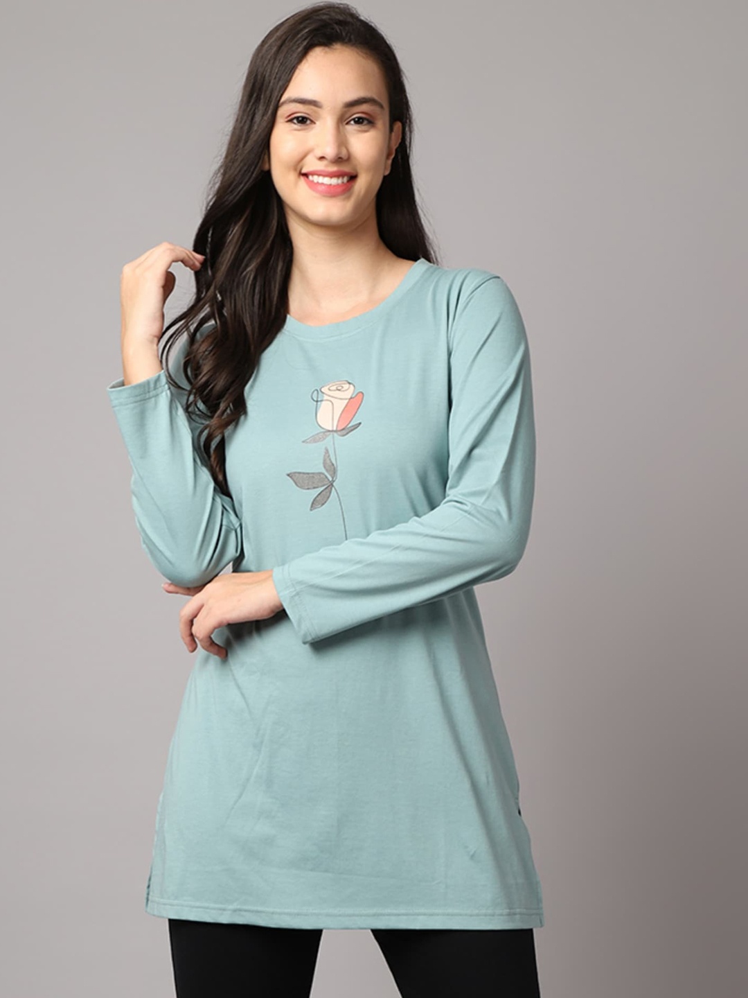 

Kanvin Women Sea Green Printed Lounge Tshirts