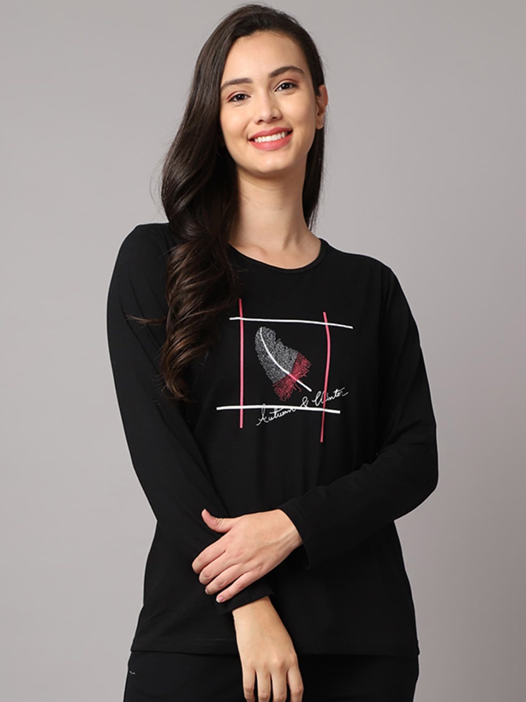 

Kanvin Women Black Printed Lounge T-shirt