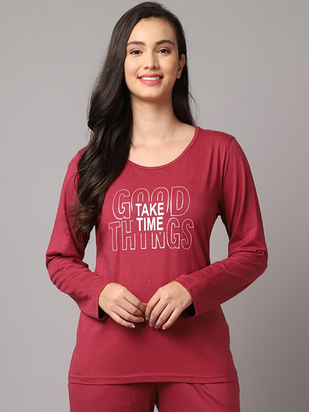 

Kanvin Women Maroon Printed Lounge T-shirts