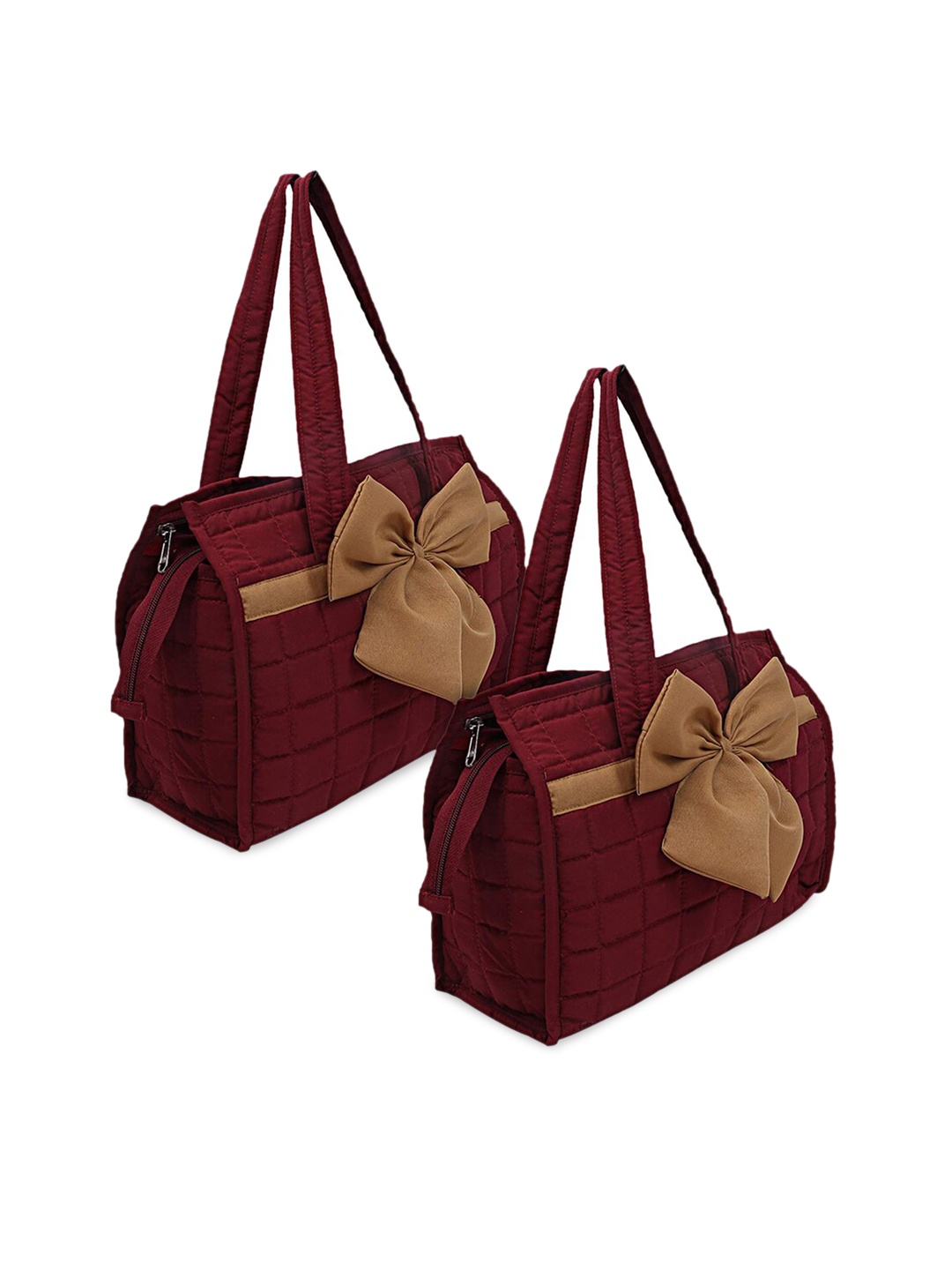 Kuber Industries Pack Of 2 Maroon Shopper Shoulder Bag with Bow Detail