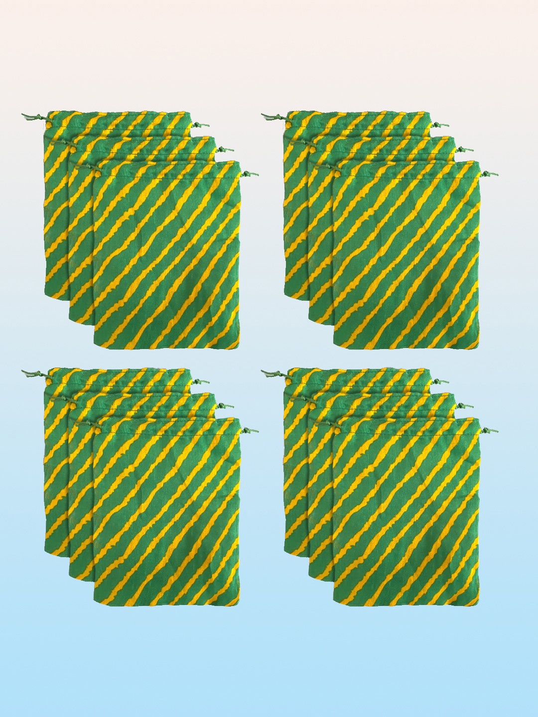 

Kuber Industries Unisex Set of 12 Green & Yellow Striped Potli Clutch