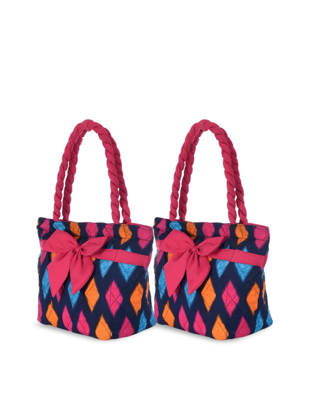 

Kuber Industries Set of 2 Blue Geometric Printed Shopper Shoulder Bags with Bow Detail