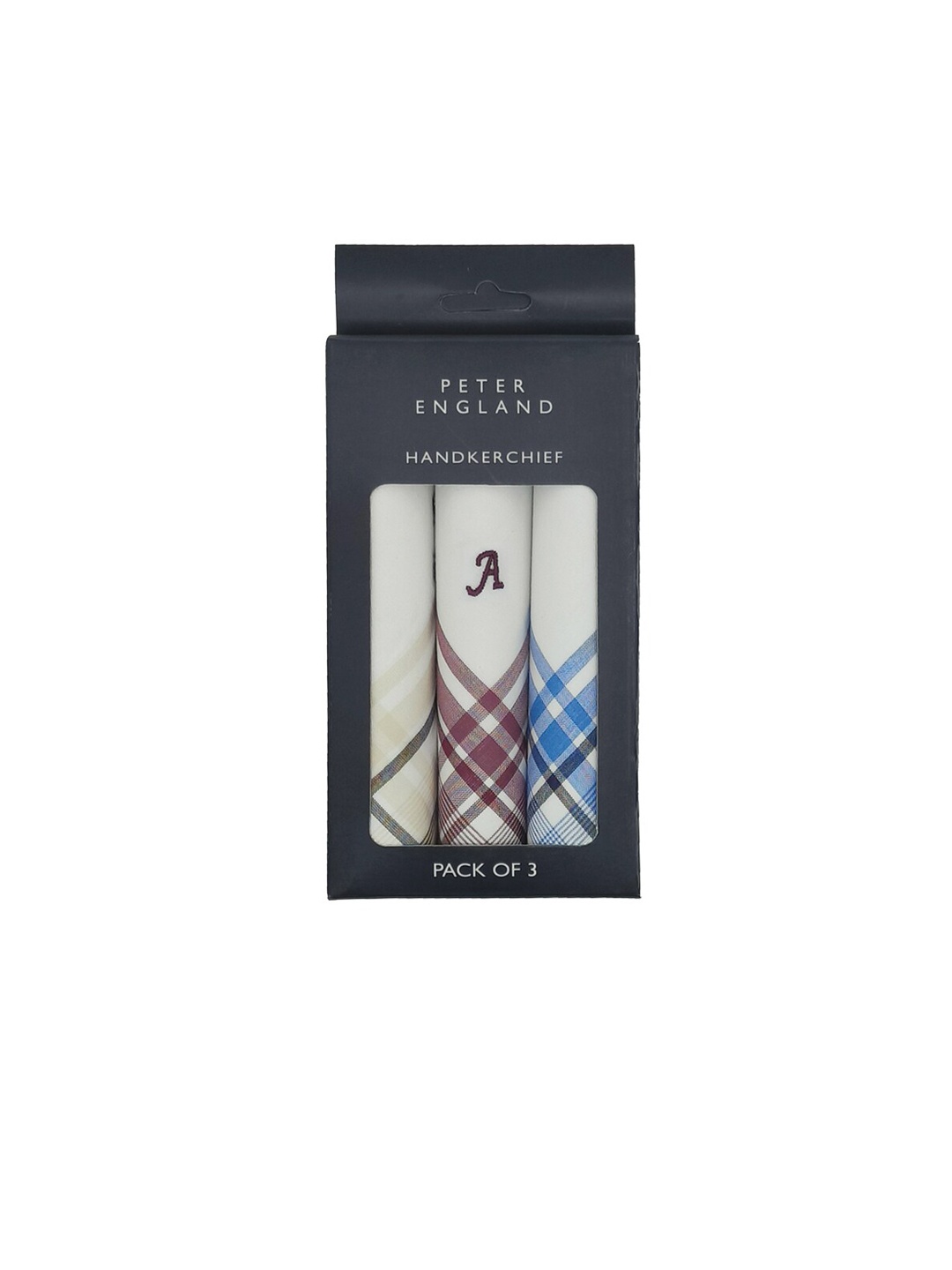 

Peter England Men Pack Of 3 with A initial embroidered Cotton Handkerchief, White