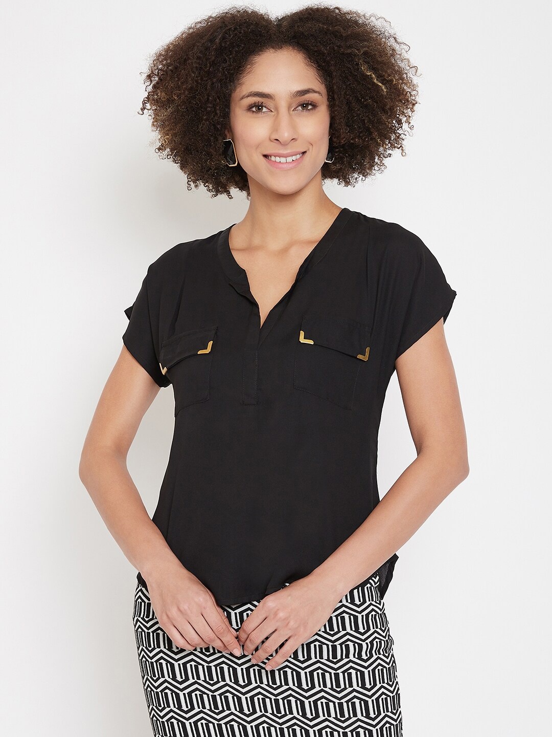 

La Zoire Black Solid Georgette Top