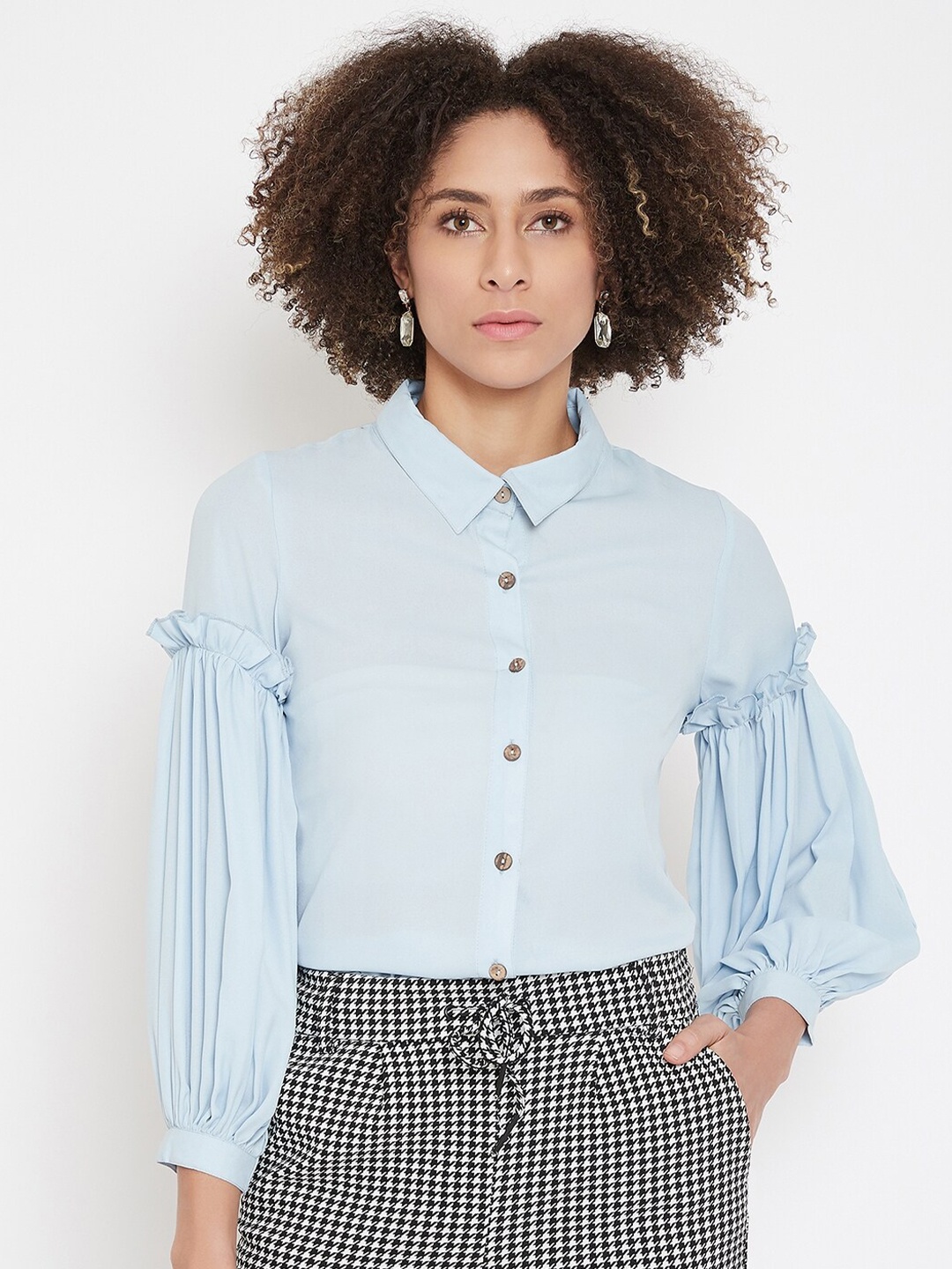 

La Zoire women Blue Georgette Shirt Style Top