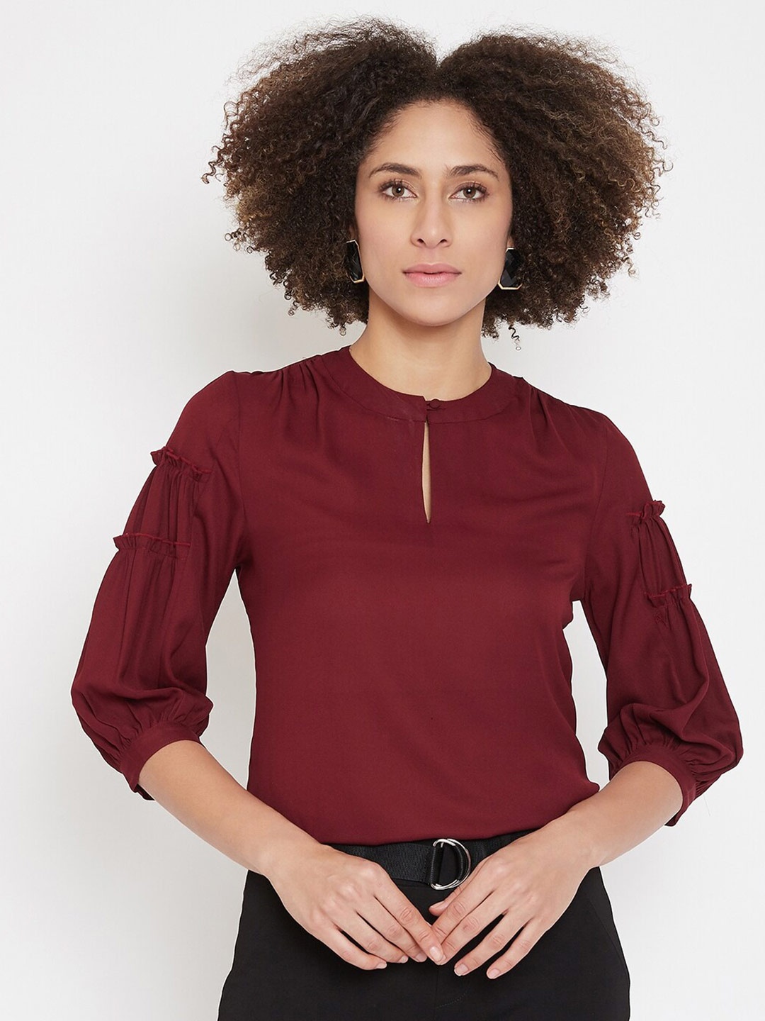 

La Zoire Women Maroon Keyhole Neck Georgette Top