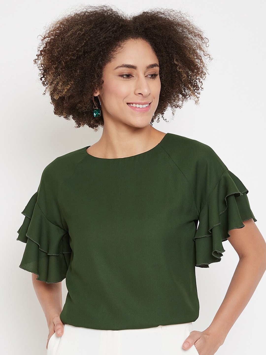 

La Zoire Women Green Ruffles Georgette Top