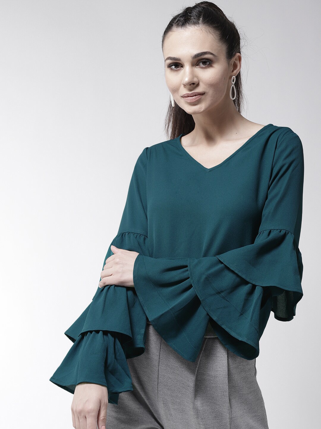 

La Zoire Turquoise Blue Ruffles Georgette Top