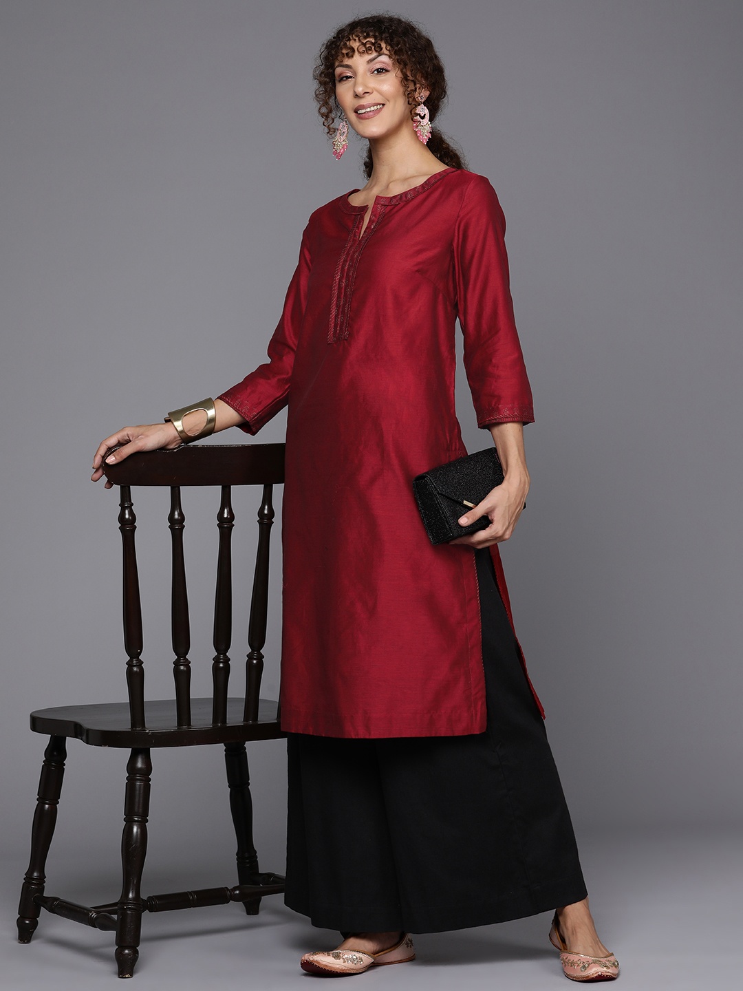 

Fabindia Women Floral Yoke Design Block Print Kurta, Maroon