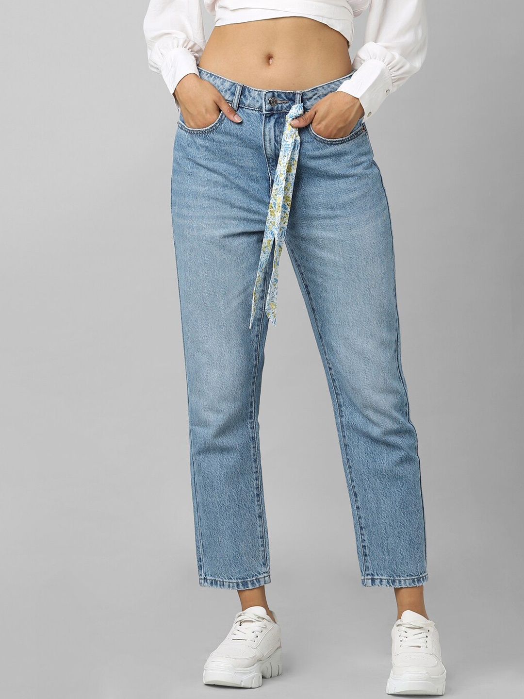 

ONLY Women Blue Low Distress Light Fade Jeans