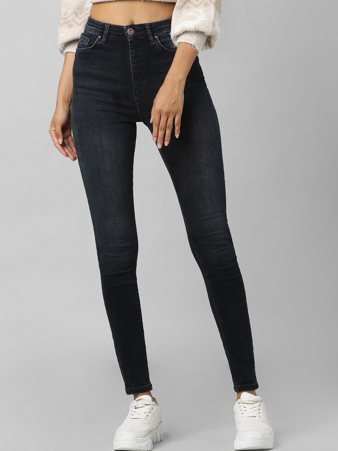 

ONLY Women Black Skinny Fit High-Rise Light Fade Jeans