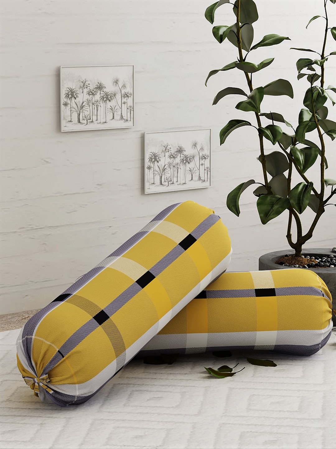 

Salona Bichona Pack Of 2 Yellow Printed 144 TC Bolster Cover