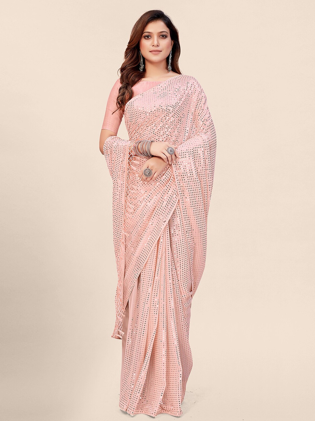 

Pratham Blue Rose Embellished Sequinned Pure Georgette Saree