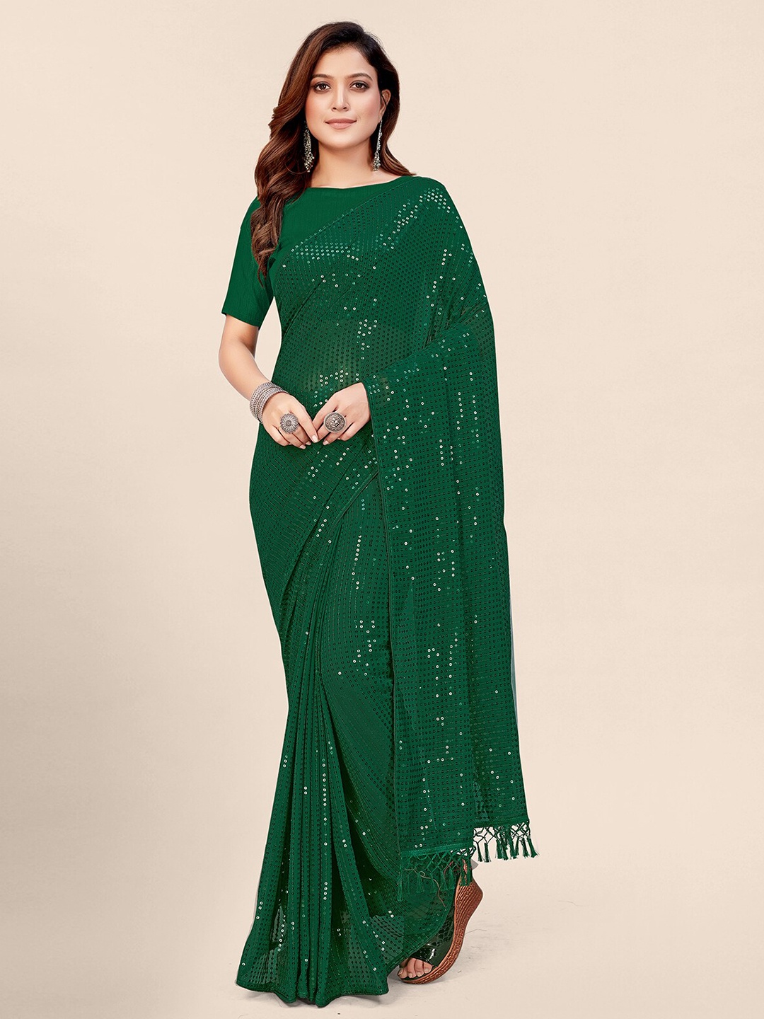

Pratham Blue Green Embellished Sequinned Pure Georgette Saree