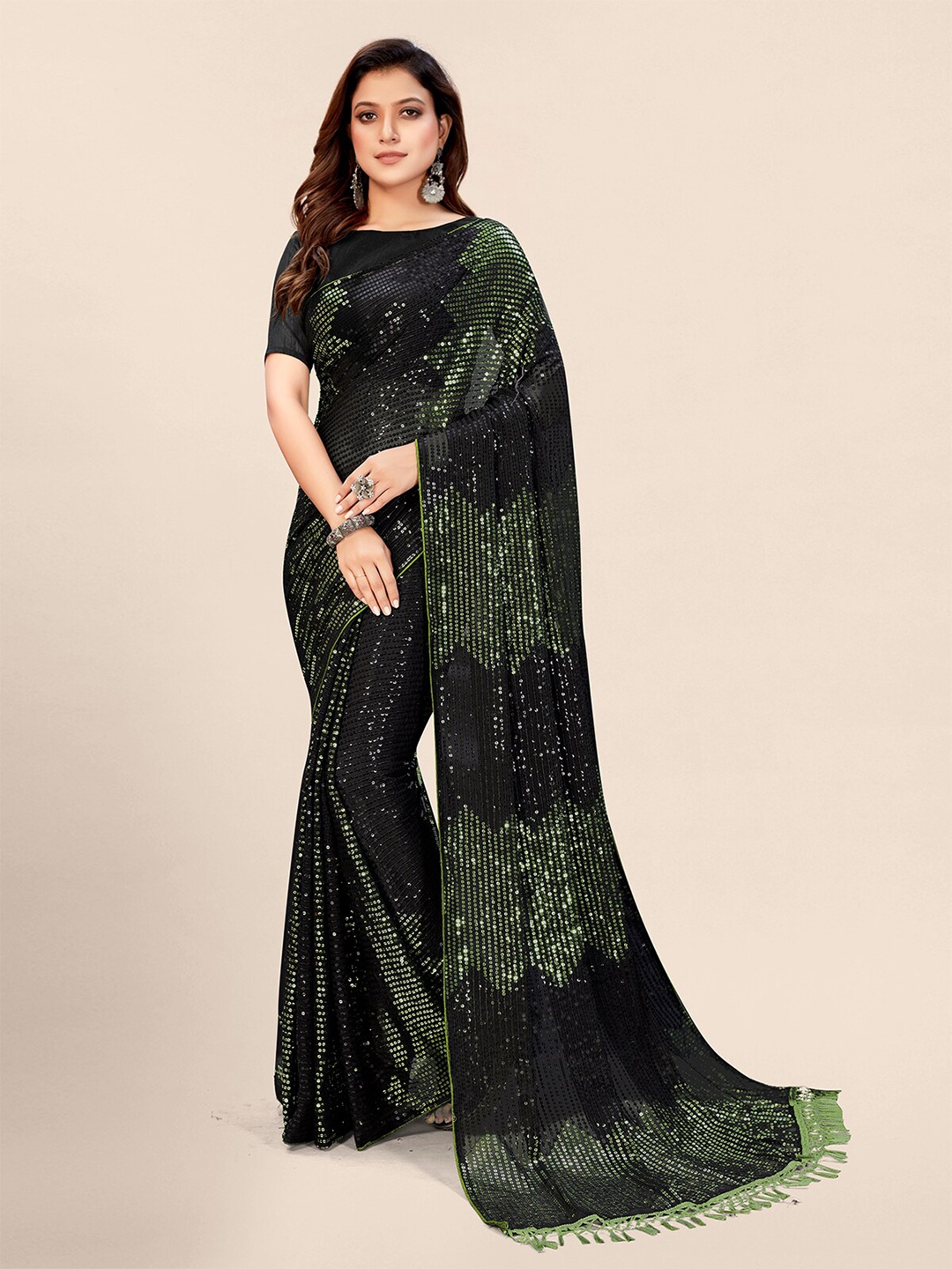 

Pratham Blue Black Embellished Sequinned Pure Georgette Saree