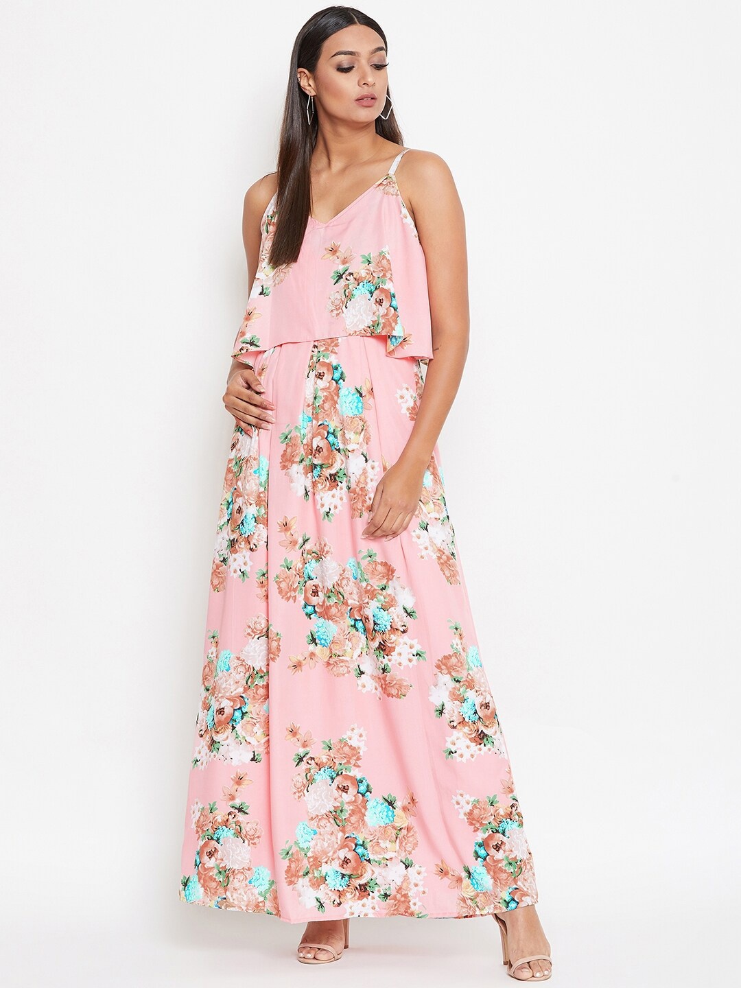 

La Zoire Pink Floral Crepe Maxi Dress