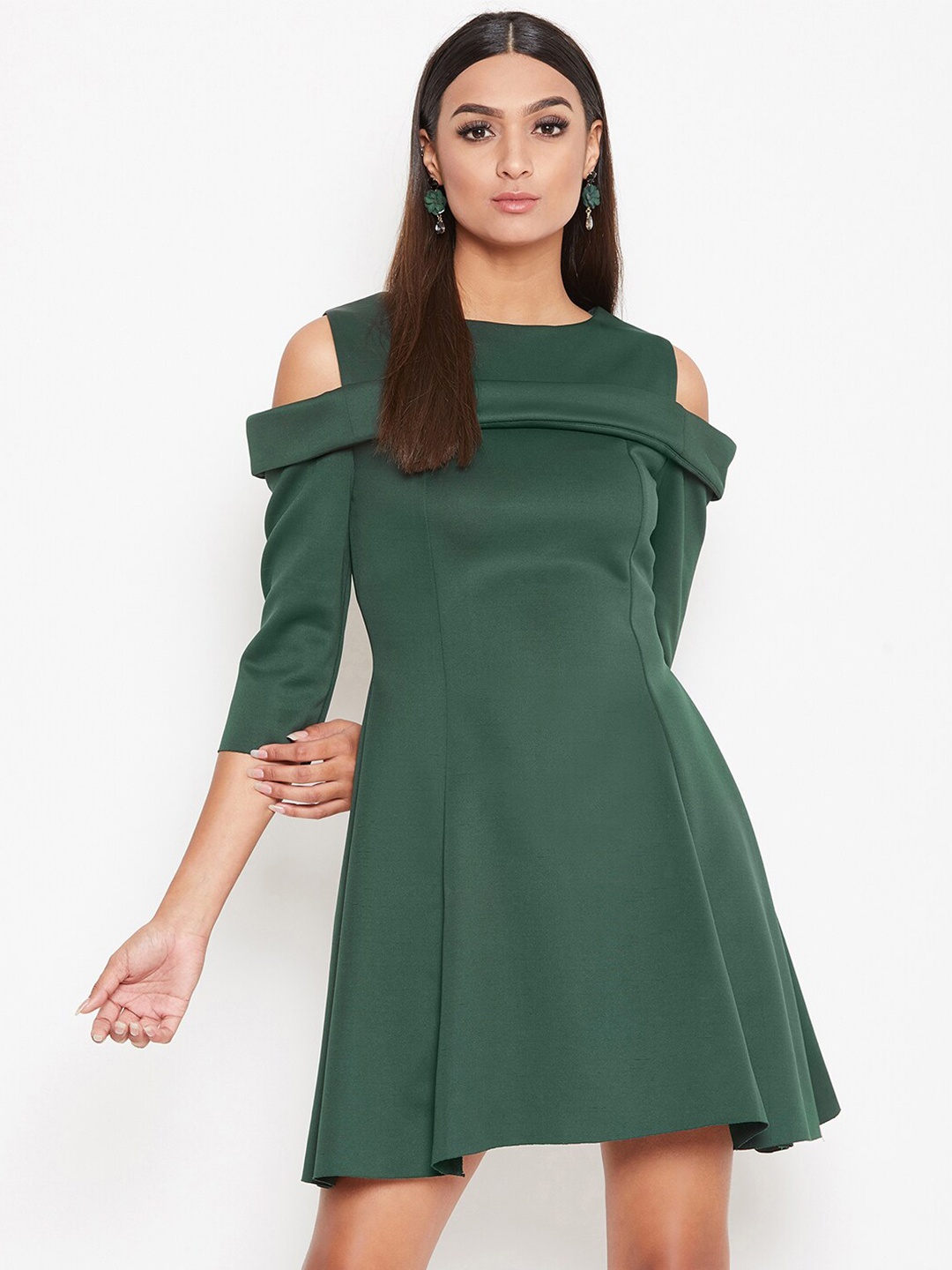 

La Zoire Green Scuba A-Line Dress