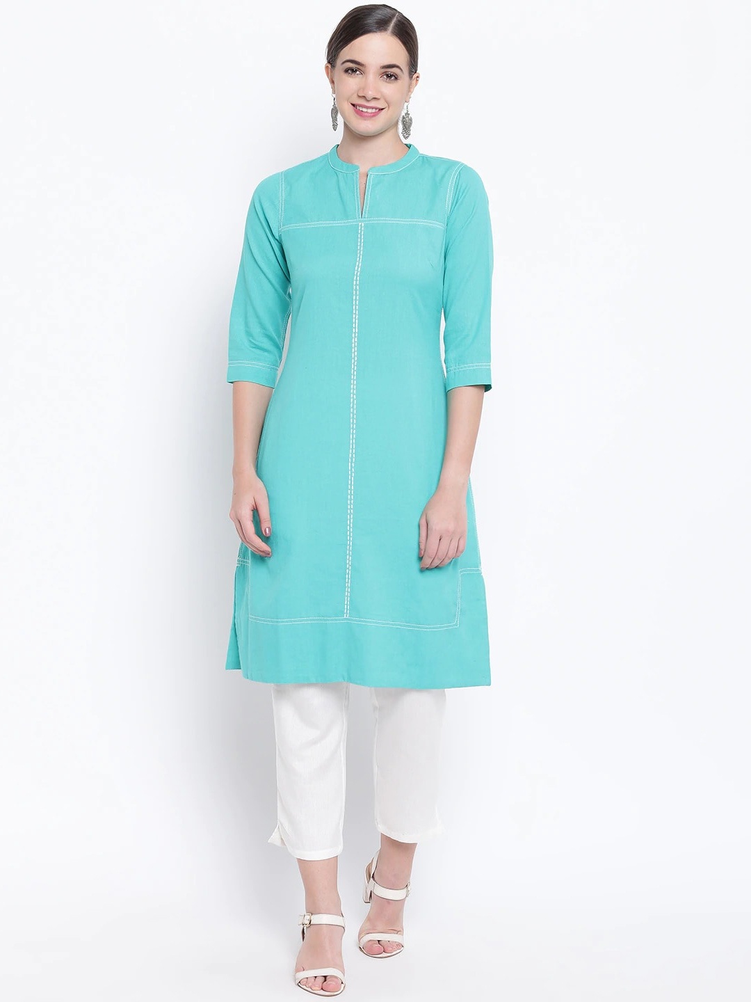 

Be Indi Women Turquoise Blue Cotton Kurta