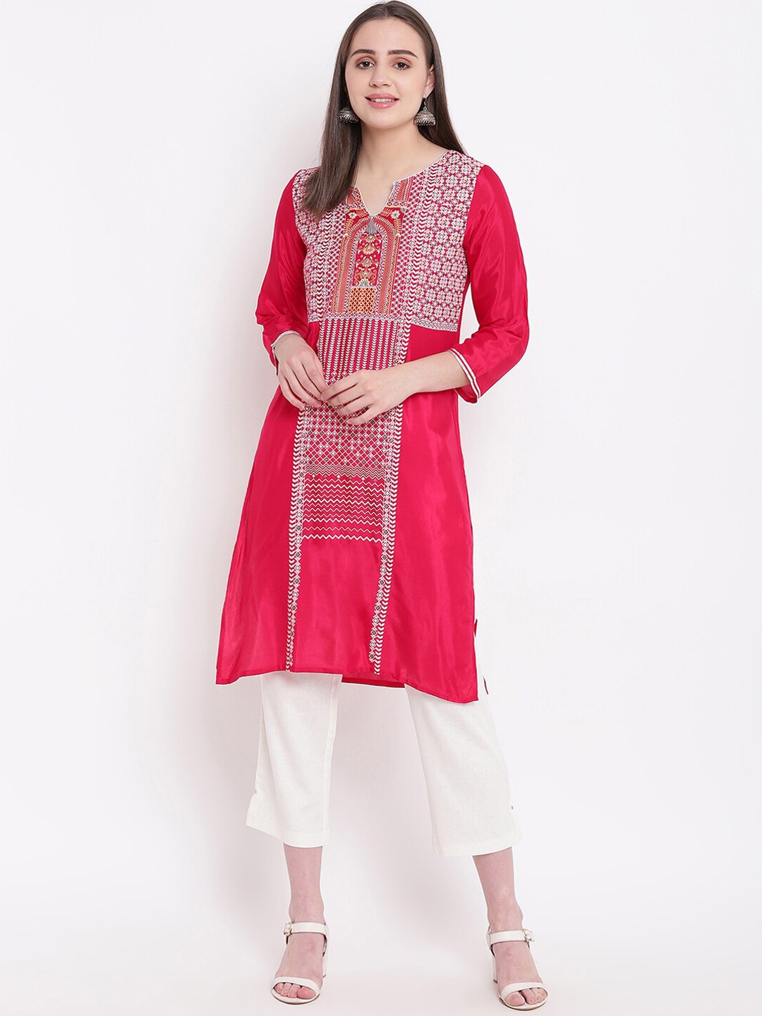 

Be Indi Women Pink Ethnic Motifs Printed Thread Work Kurta