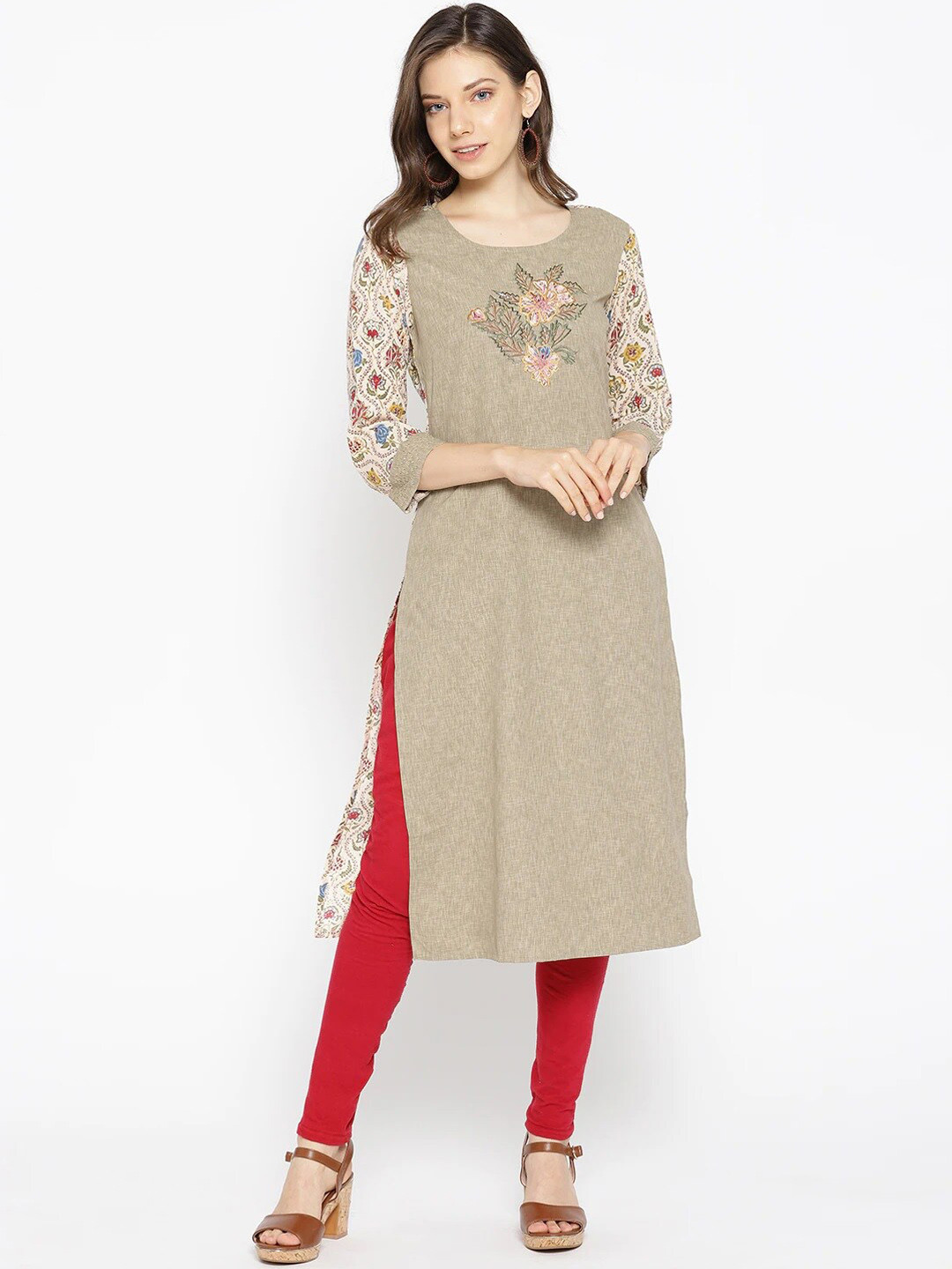 

Be Indi Women Grey Floral Embroidered Thread Work Floral Kurta