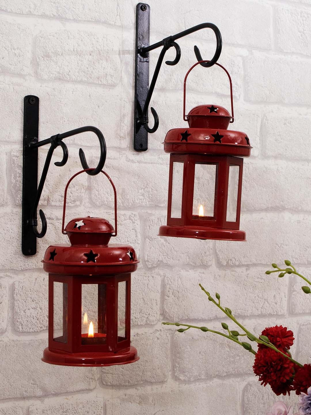 

Homesake Set of 2 Decorative Wall Star Metal Lantern with Wall Hook, Red