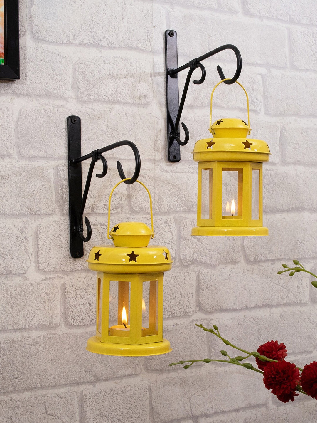 

Homesake Set Of 2 Lantern Metal Candle Holders, Yellow