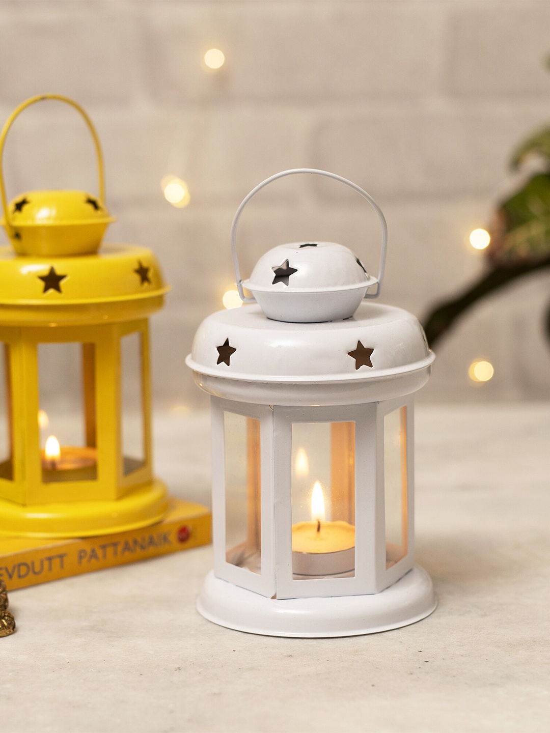 

Homesake Set Of 2 Yellow & White Textured Hanging Lanterns