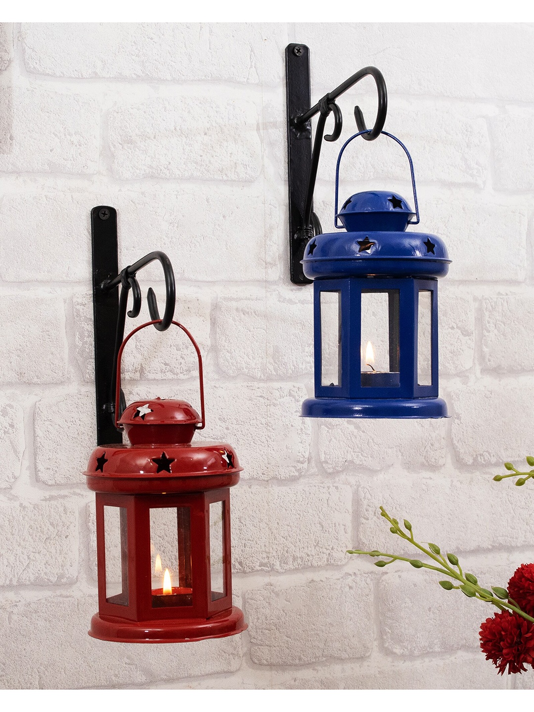 

Homesake Set Of 2 Lantern Metal Candle Holder, Red