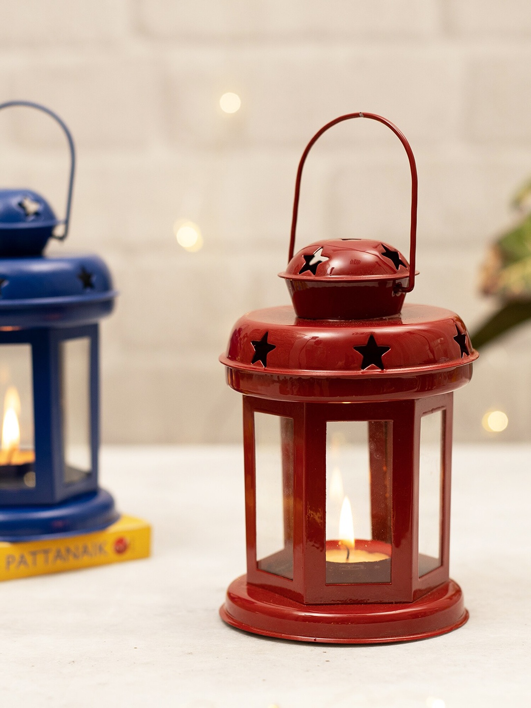 

Homesake Set Of 2 Red & Blue Solid Metal Hanging Candle Holders