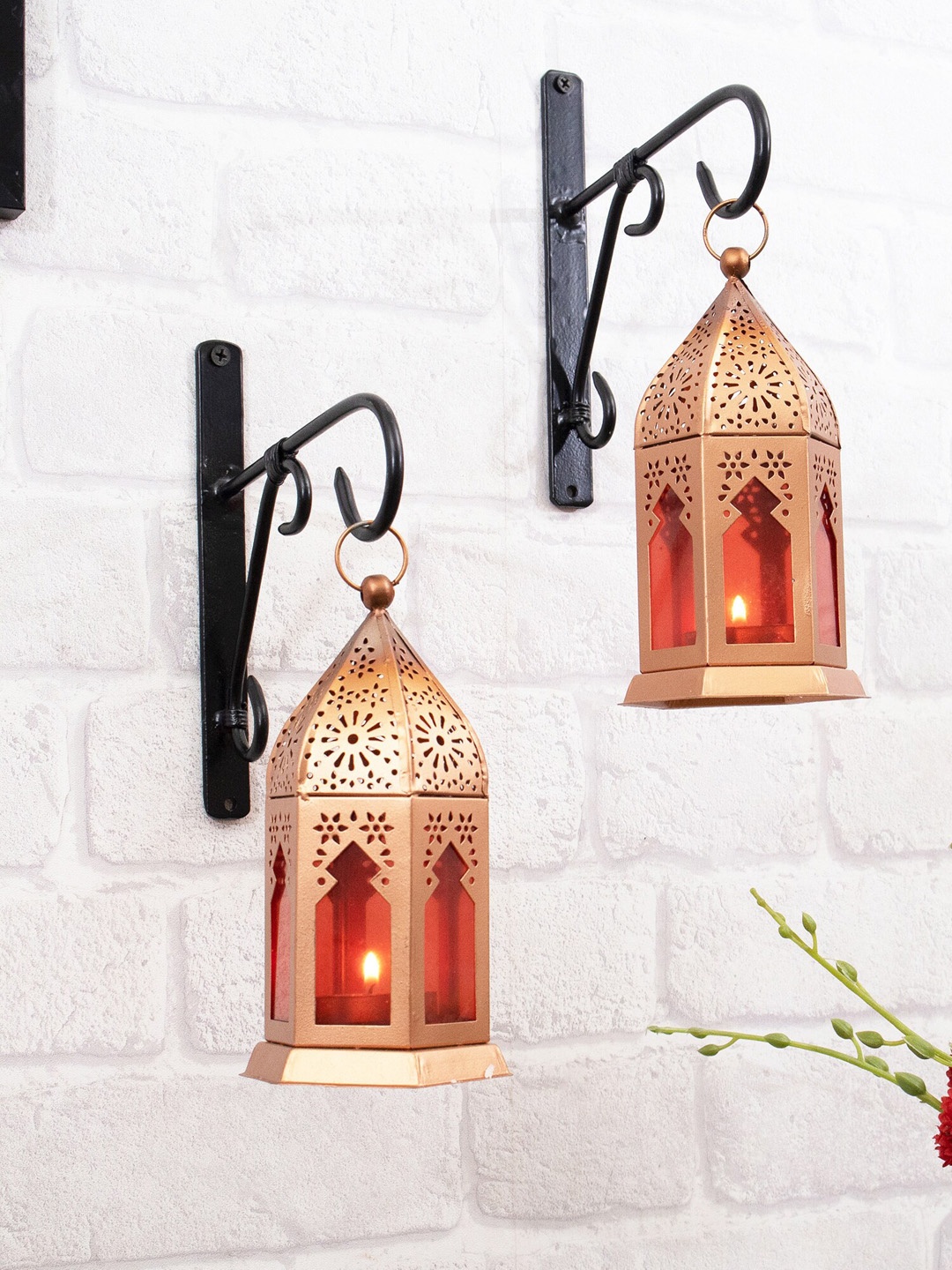 

Homesake Set Of 2 Gold-Toned & Red Embellished Candle Holders
