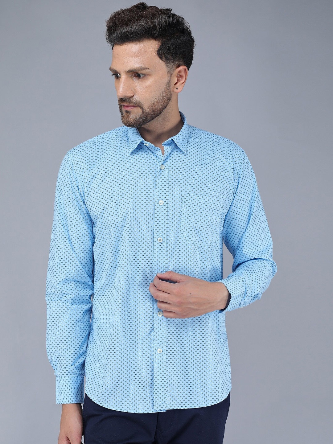 

TQS Men Blue Printed Casual Shirt