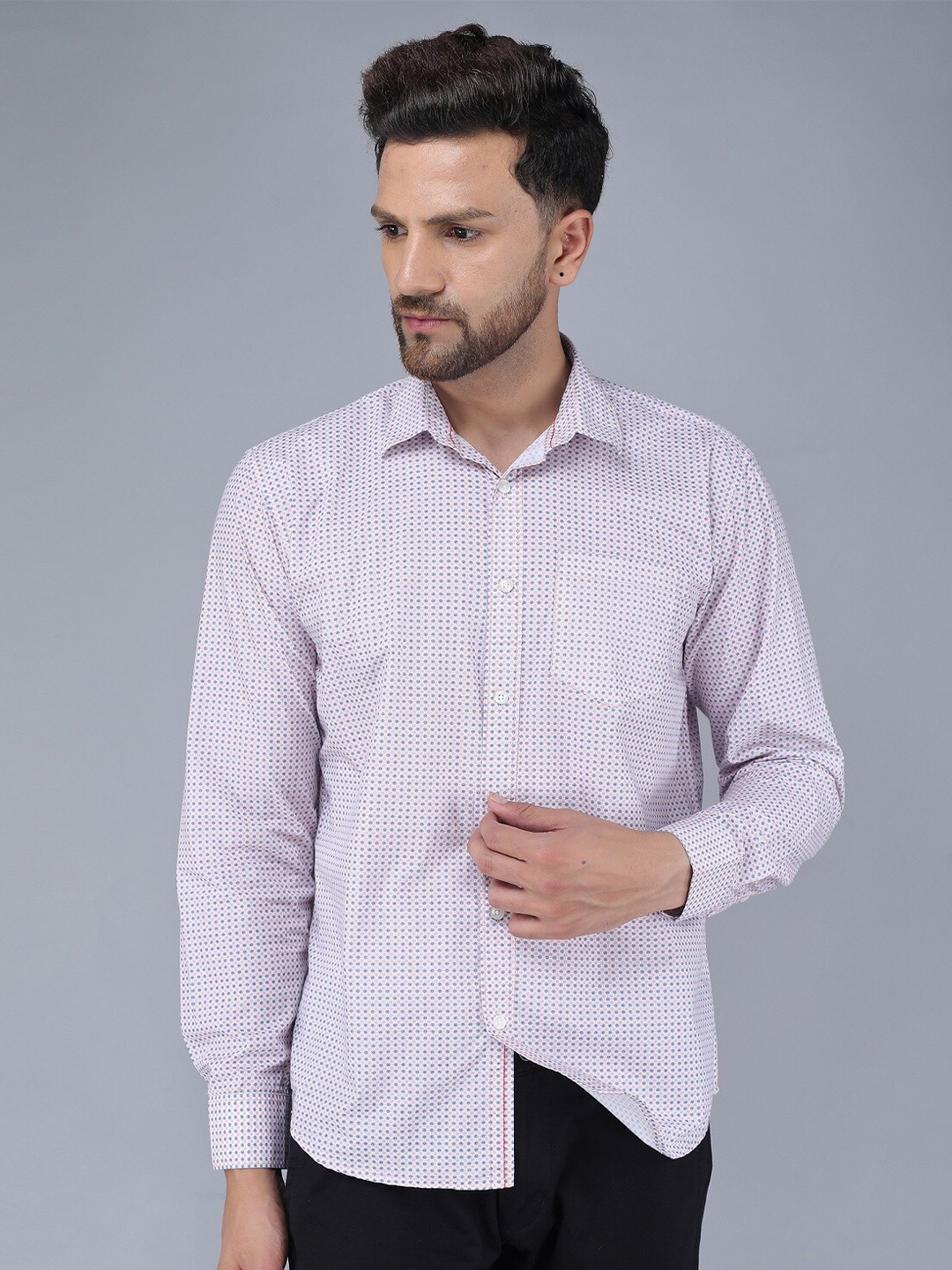 

TQS Men Pink Printed Cotton Casual Shirt