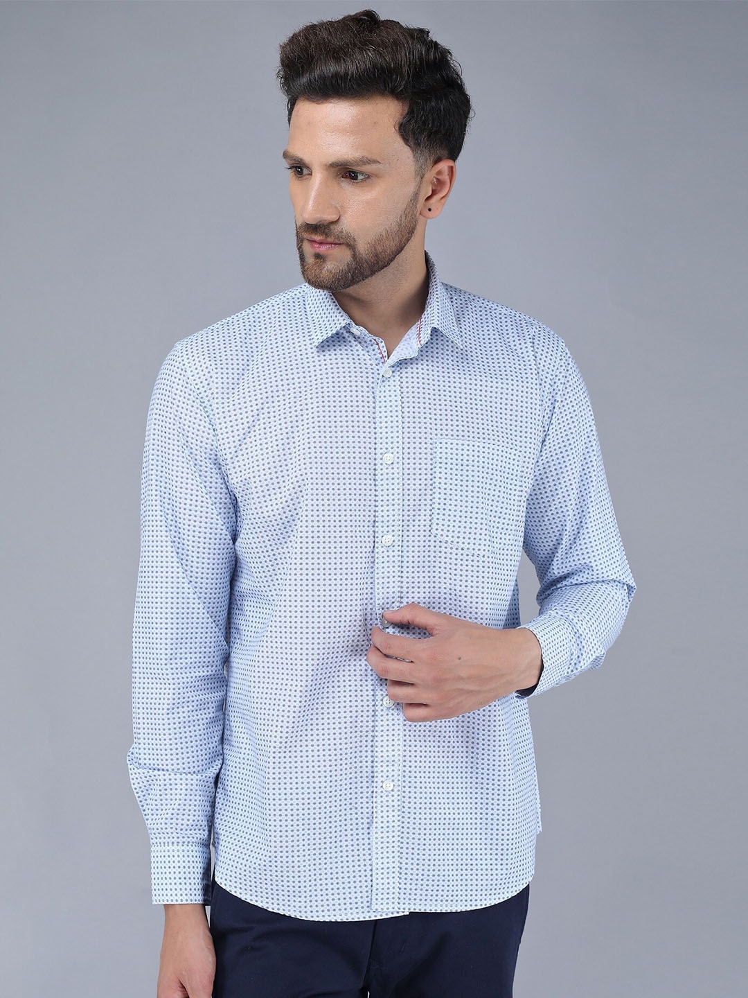 

TQS Men Blue Printed Casual Shirt