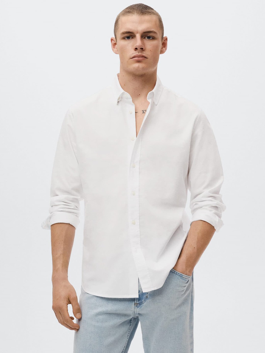 

MANGO MAN White Pure Cotton Casual Shirt