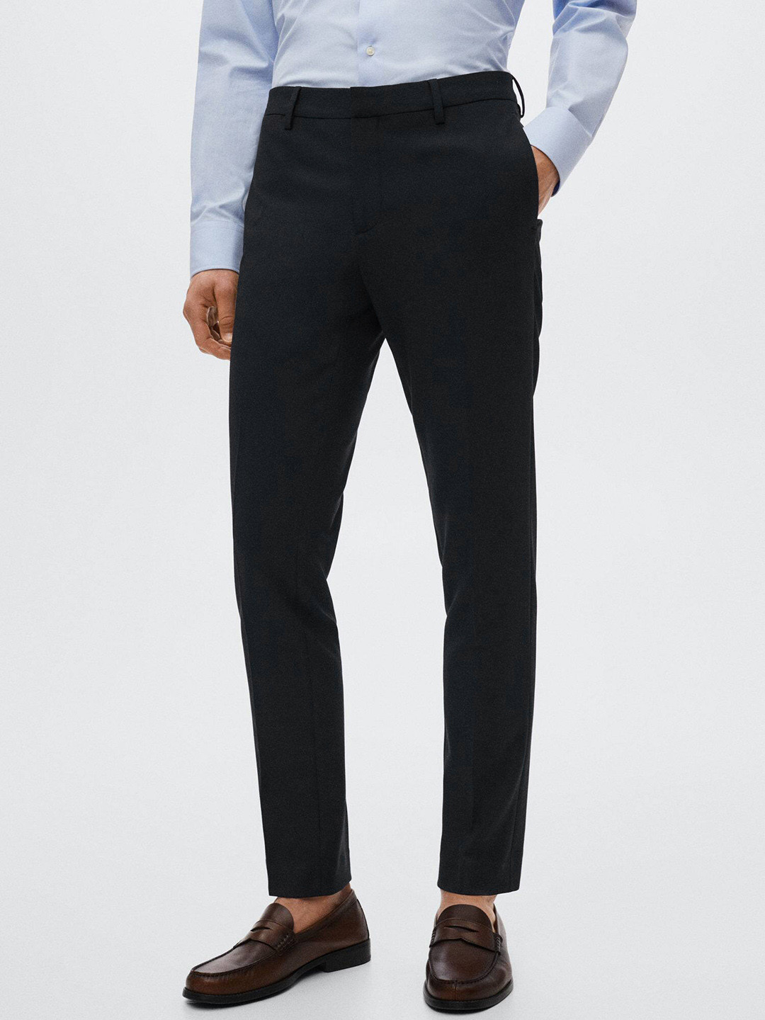 

MANGO MAN Men Navy Blue Super Slim Fit Trousers