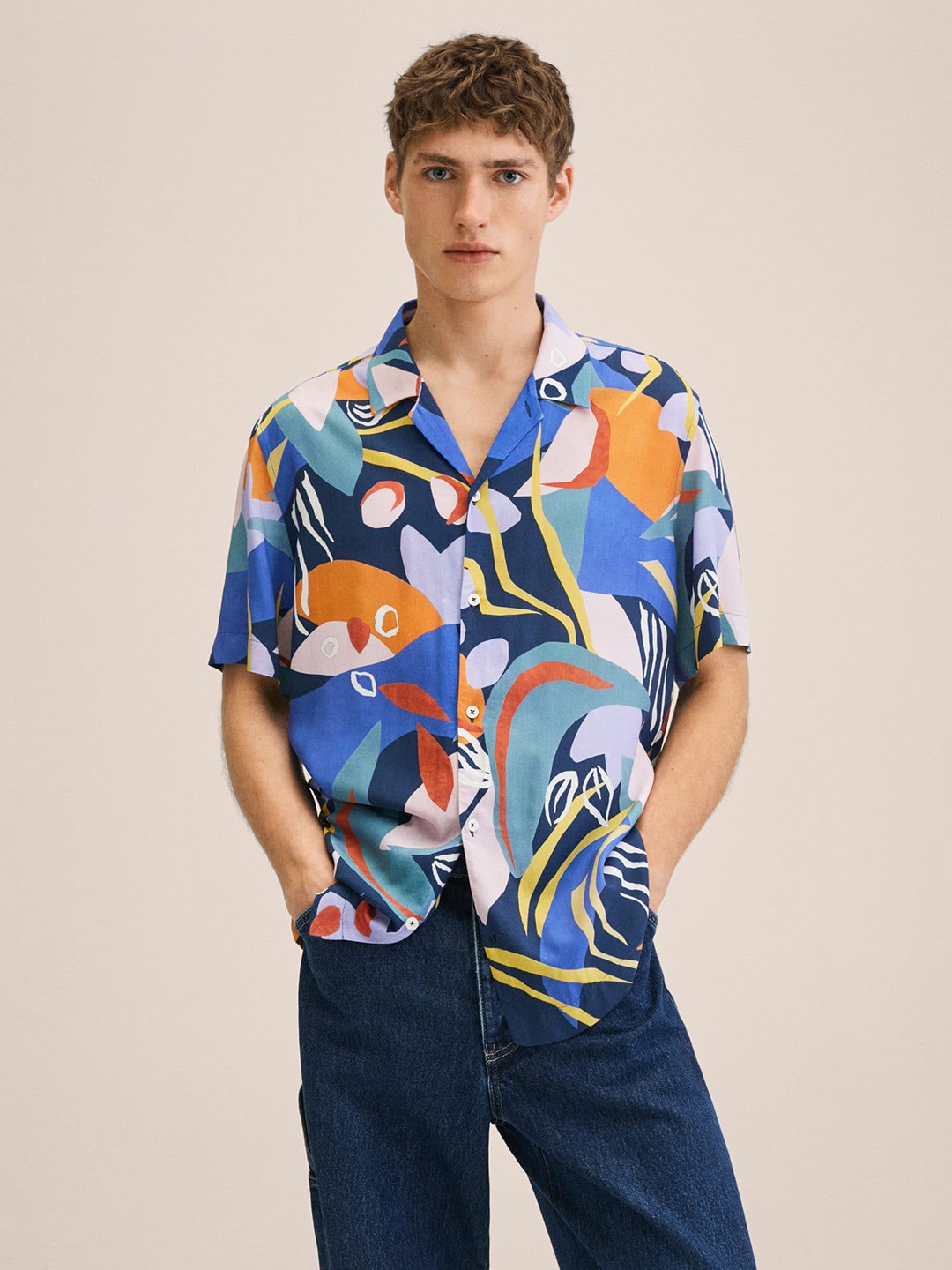 

MANGO MAN Blue & Orange Abstract Printed Casual Shirt