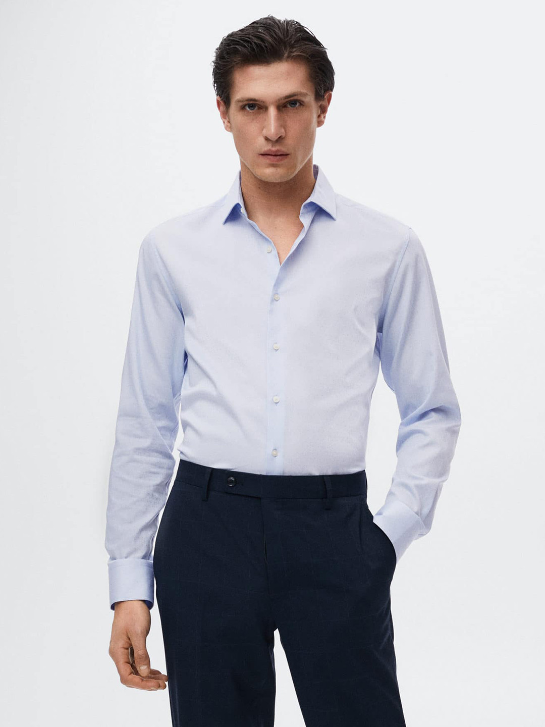 

MANGO MAN Blue Pure Cotton Formal Shirt
