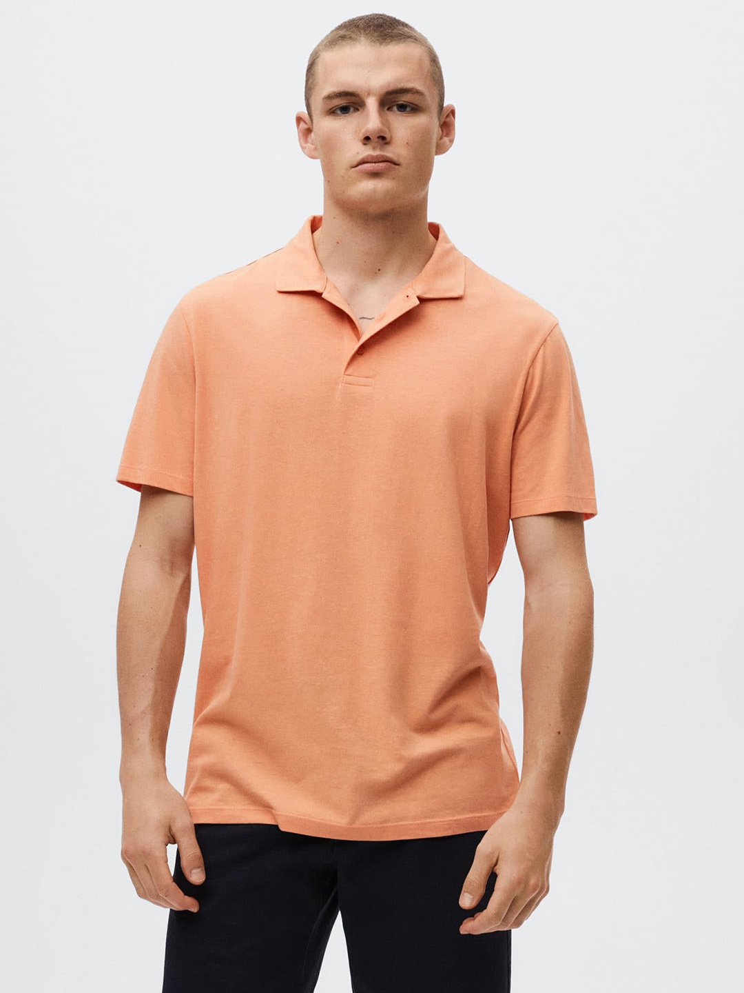 

MANGO MAN Orange Polo Collar Pure Cotton T-shirt