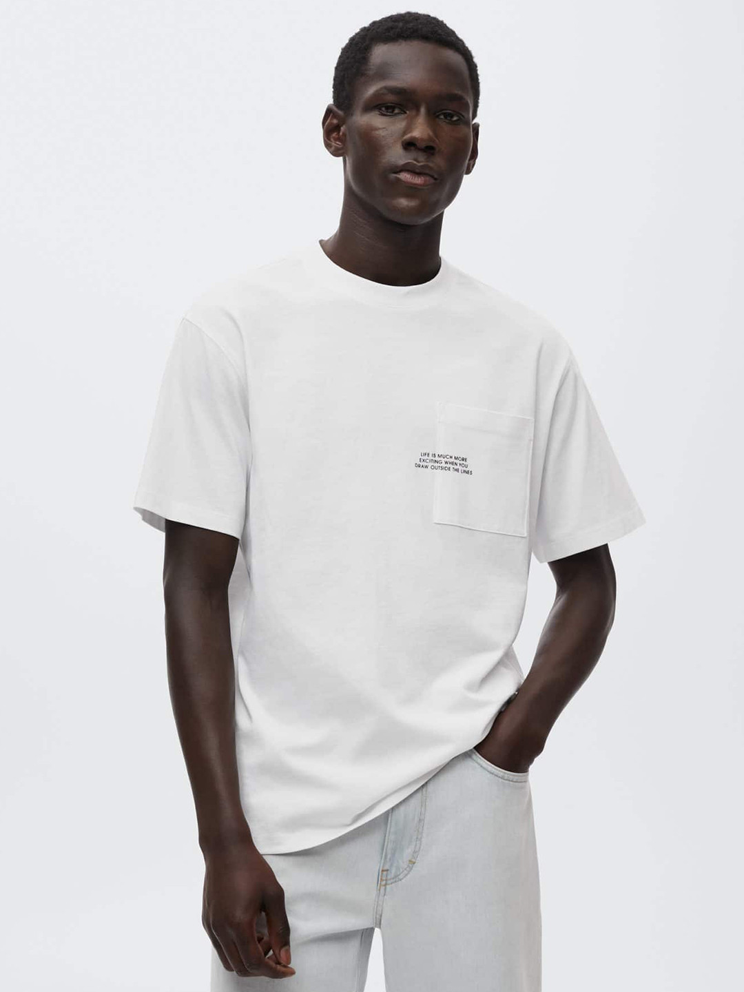 

MANGO MAN White Pure Cotton Graphic Printed Pure Cotton T-shirt