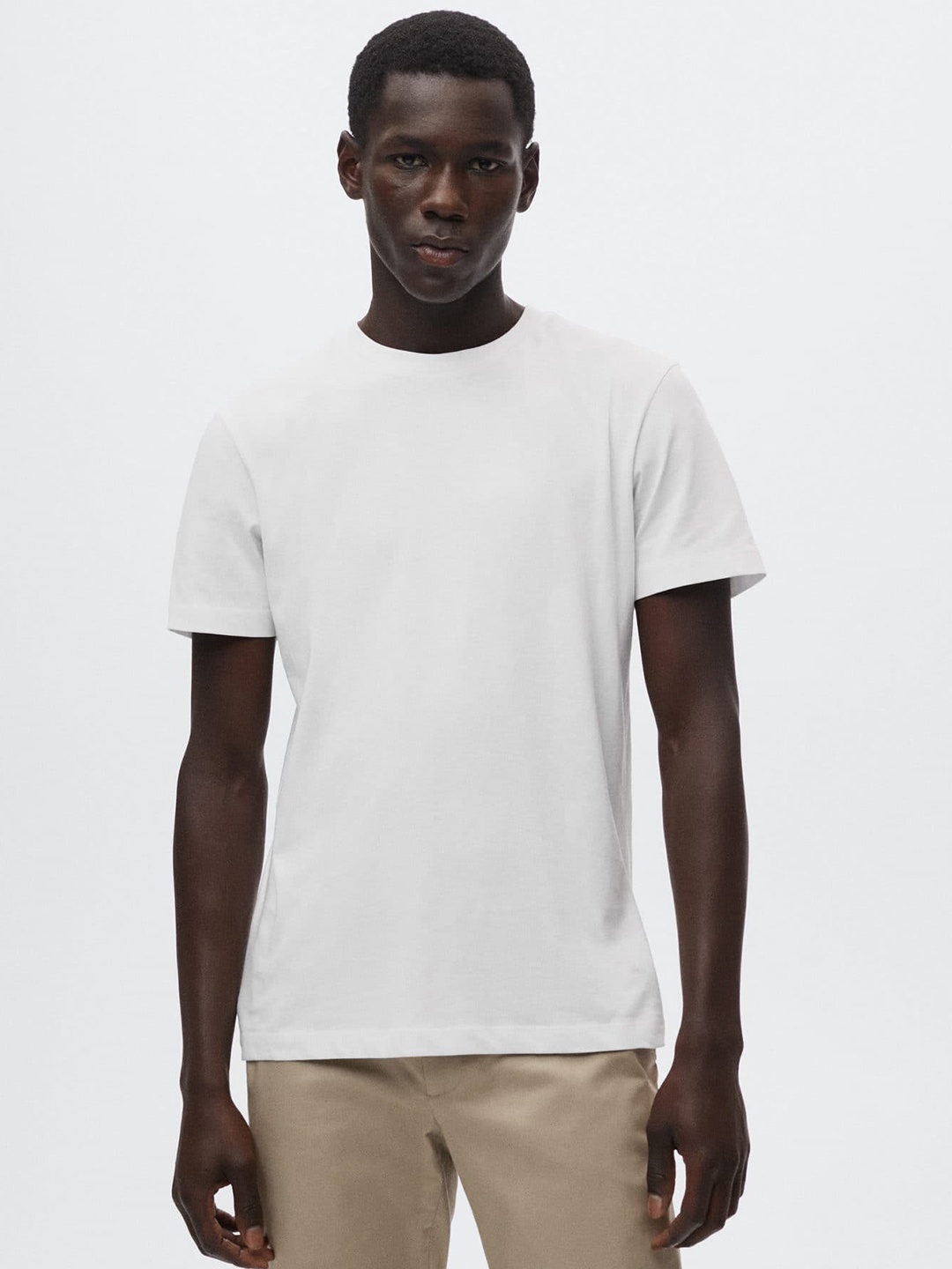 

MANGO MAN Men White Slim Fit Pure Cotton Basic T-shirt