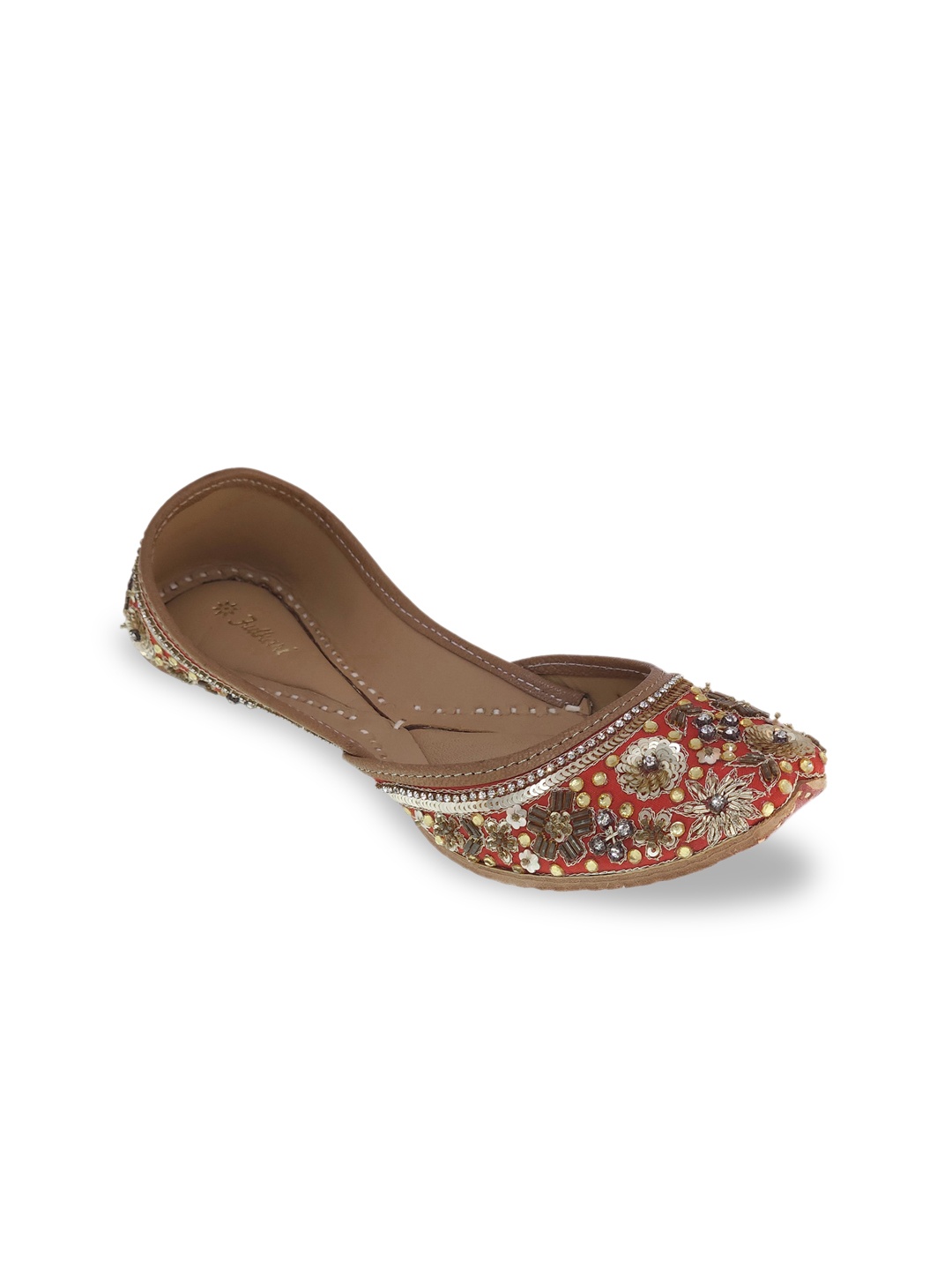 

Fulkari Women Red Embellished Ethnic Mojaris Flats